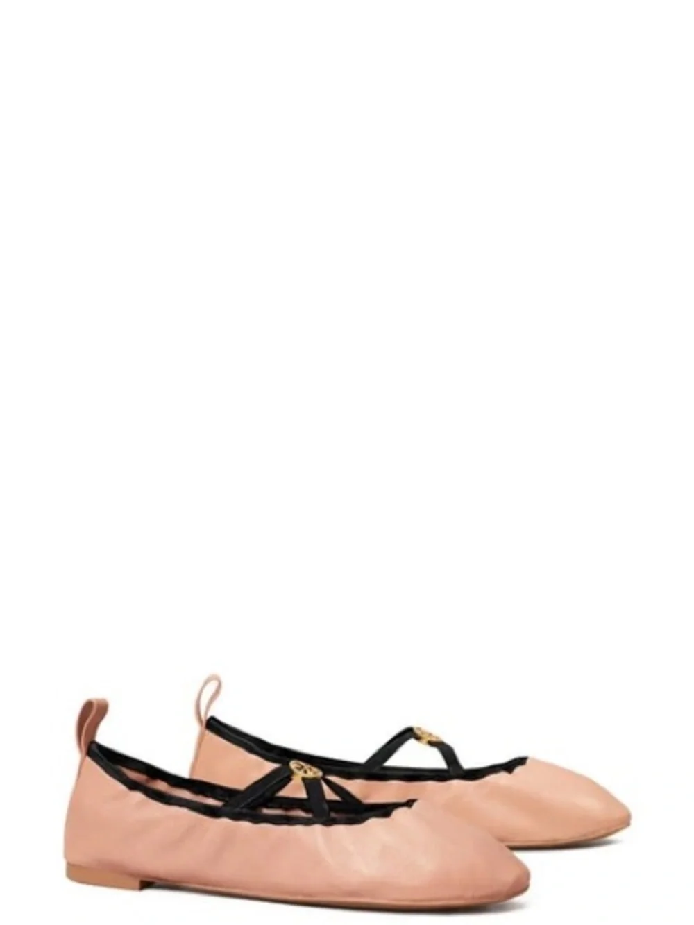 Tory Burch Blush Pink Ballet Flats with Black Trim and Gold Logo